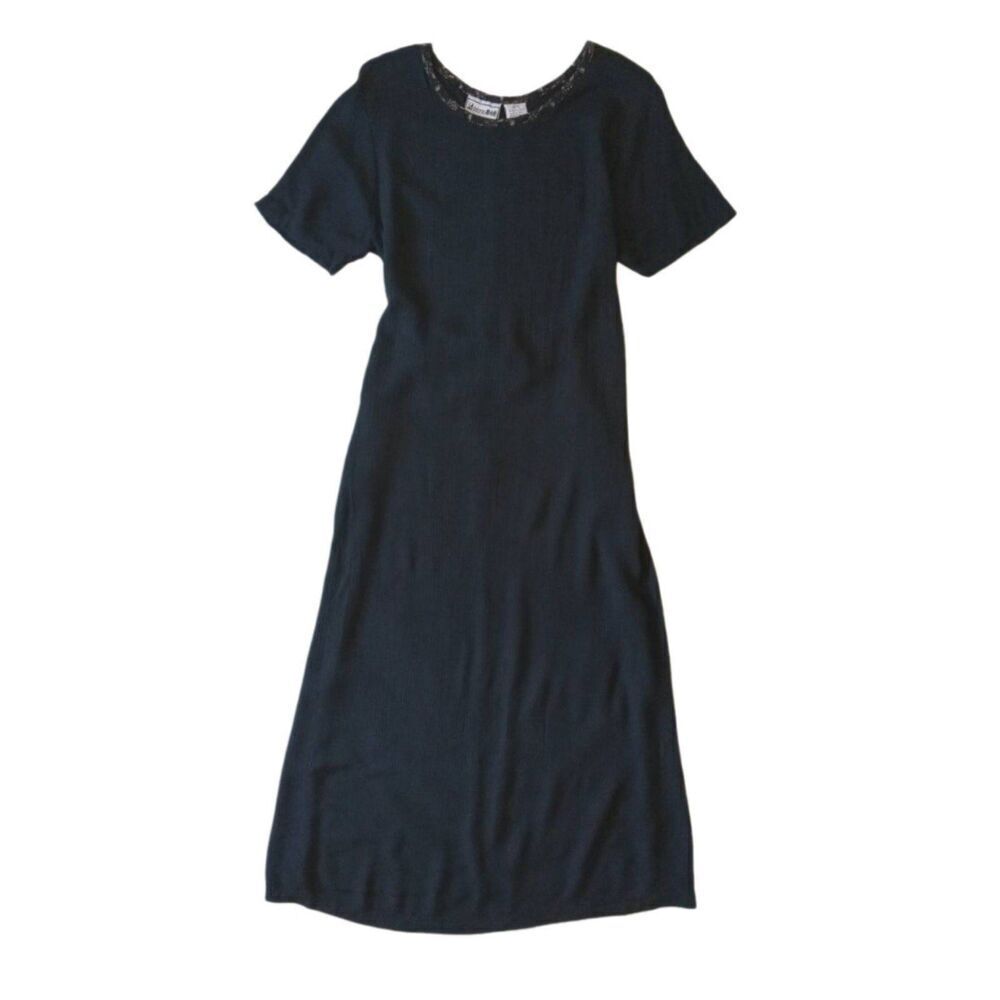 Delores Bell Vintage Black Lightweight Crinkled Fabric Maxi Dress Women's Medium